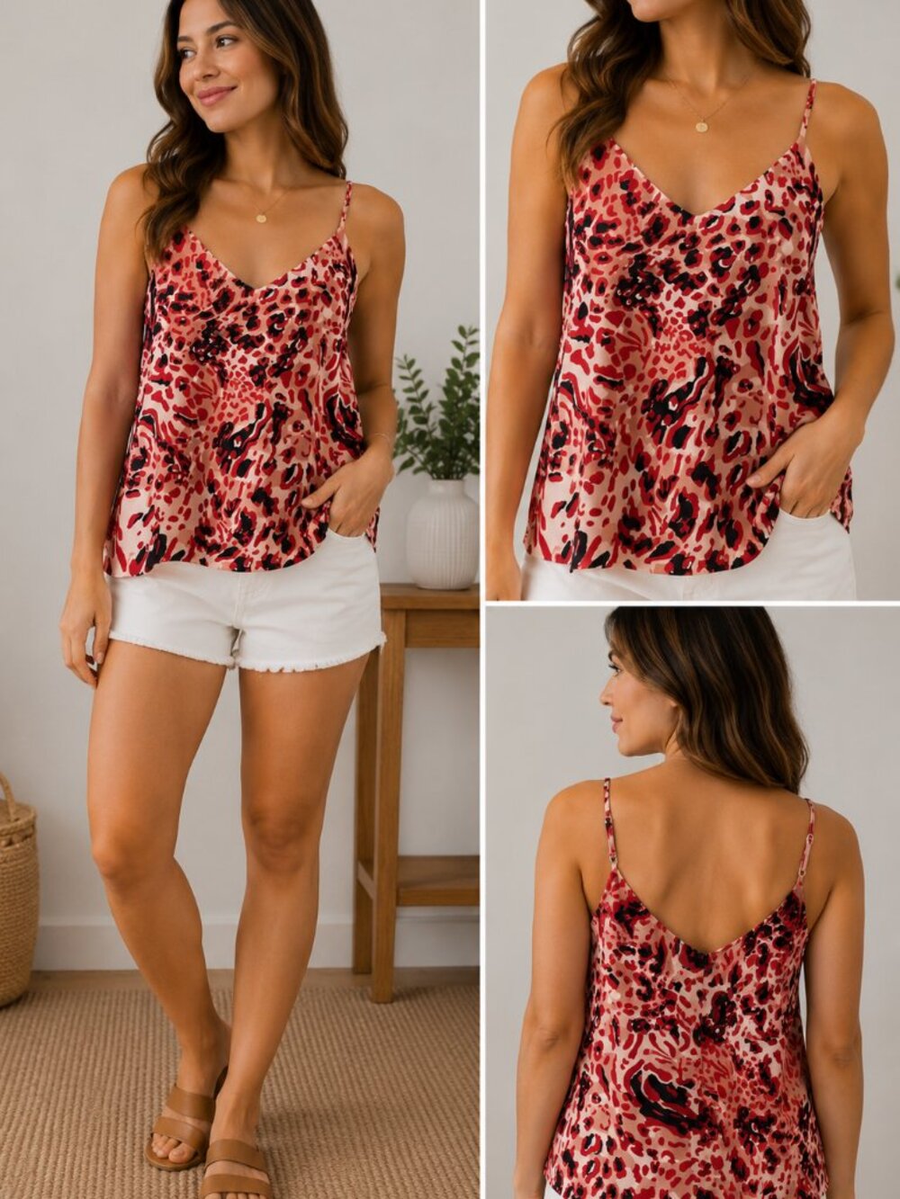 ❤️ H&M Red Leopard Print Cami Tank Top